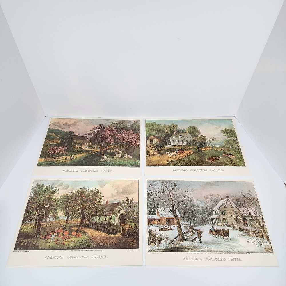 Vintage Mid-Century Currier & Ives "American Homestead" Complete 4-Print Set